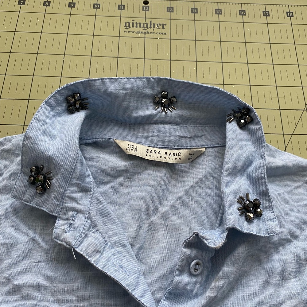 Zara Basic Blue Short Buttoned Down Short Sleeve … - image 3